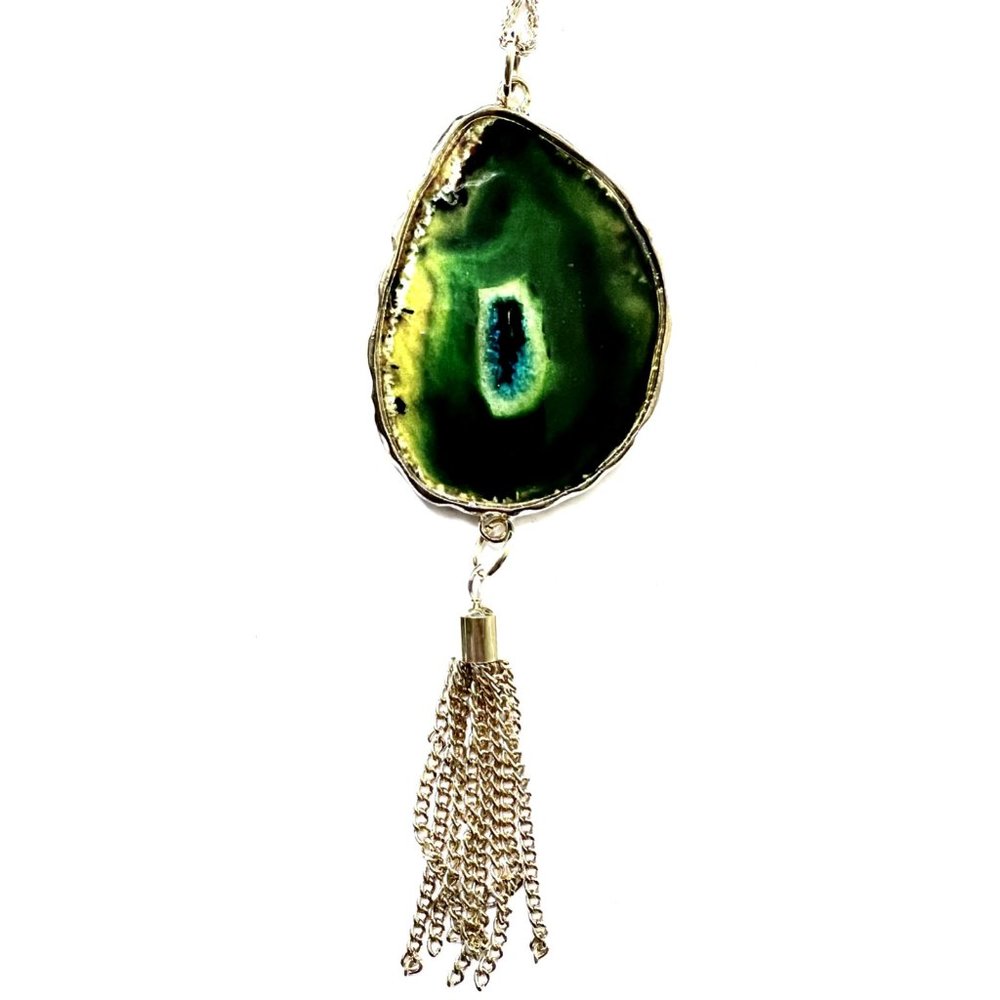 Gold Color Chain Necklace with EMERALD Green Color Pendant and Charms